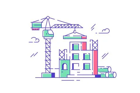 Construction site and crane Illustrazione stock