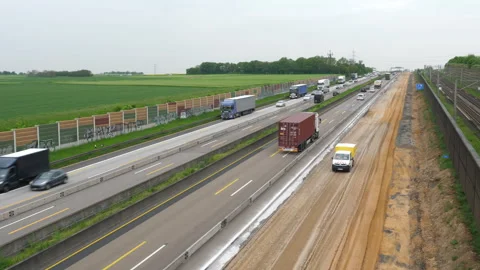 Construction site and dense traffic on highway Stock-Footage 240656407
