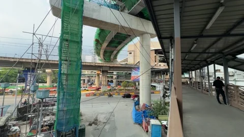 Construction Site and Footbridge, North Avenue, Quezon City 4K 60fps 스톡 동영상 338346635
