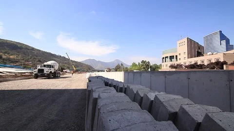 Construction site and mountains Stock Footage 77044696