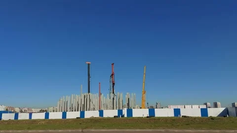 Construction site and pile driving mechanism Stock Footage 163205167