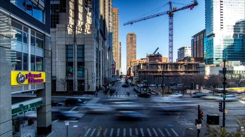 Construction site and traffic time lapse in Chicago Stock Footage 96536283