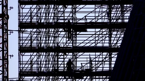 Construction site and workers silhouette Video stock 81348830
