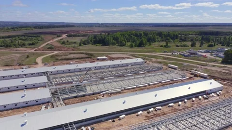 Construction site of the animal raising complex Stock Footage 147936244