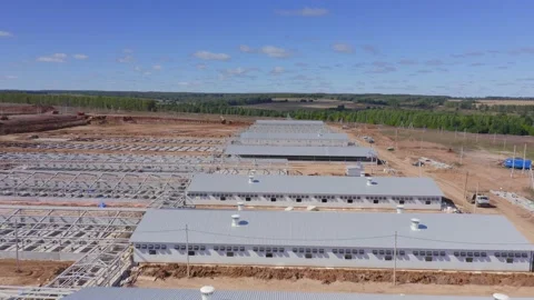 Construction site of the animal raising complex Stock Footage 147936463