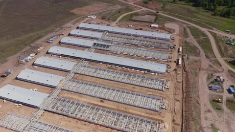 Construction site of the animal raising complex Stock Footage 147936524