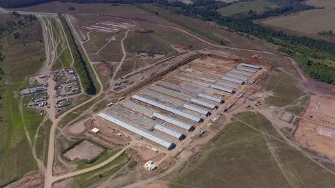 Construction site of the animal raising complex Stock Footage 147936900