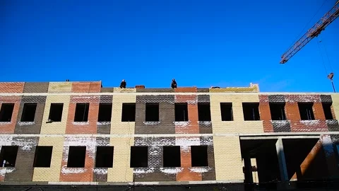 Construction site of an apartment building in winter. Stock Footage 321241920