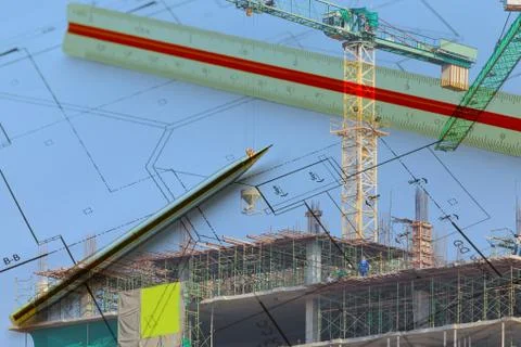 Construction site with arcchitecture blueprint Stockillustratie
