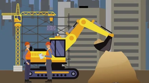 Construction site area, working on the edge of town building machines animation Stock Footage 309930021
