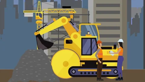 Construction site area, working on the edge of town building machines animation Vídeos de archivo 309930126