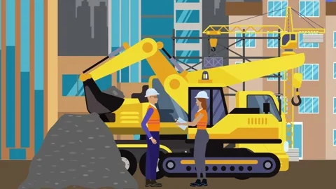 Construction site area, working on the town with engineers and building machines Stock Footage 295640899
