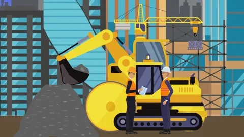 Construction site area, working on the town with engineers and building machines Stock Footage 295640908