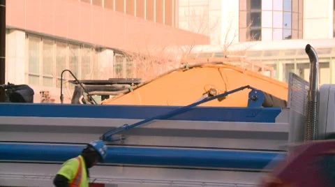 Construction site backhoe dumptruck Stock Footage