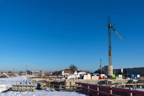 Construction site with the beginning of the construction of buildings Stock Photos