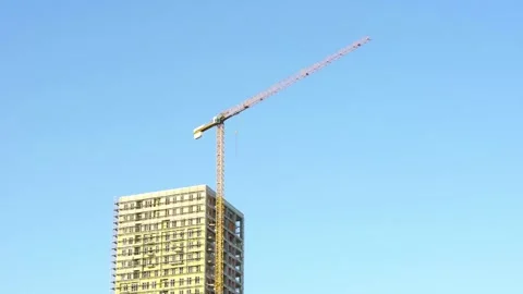 Construction site with big tower crane - Under construction concept Video stock 201592438