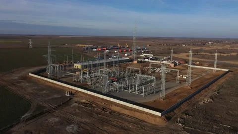 Construction site of the biggest wind power plant in Europe, aerial footage, 4k Stock Footage 133558870