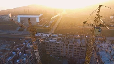 Construction site with a bird's eye. Shooting with drone. Building in the field. Stock Footage 73743783