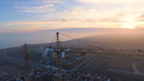 Construction site with a bird's eye. Shooting with drone. Building in the field. Stock Footage 73744144