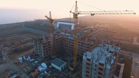 Construction site with a bird's eye. Shooting with drone. Building in the field. Stock Footage 73744434