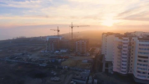 Construction site with a bird's eye. Shooting with drone. Building in the field. Stock Footage 73744860