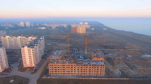 Construction site with a bird's eye. Shooting with drone. Building in the field. Stock Footage 73745493
