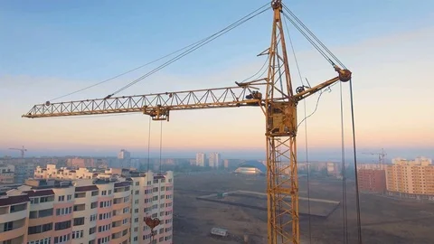 Construction site with a bird's eye. Shooting with drone. Building in the field. Stock Footage 73746115