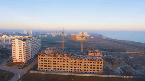 Construction site with a bird's eye. Shooting with drone. Building in the field. Stock Footage 73746449