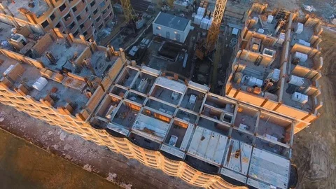 Construction site with a bird's eye. Shooting with drone. Building in the field. Stock Footage 73746830