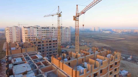Construction site with a bird's eye. Shooting with drone. Building in the field. Stock Footage 73747295