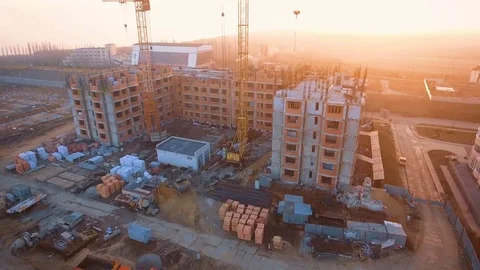Construction site with a bird's eye. Shooting with drone. Building in the field. Stock Footage 73748055