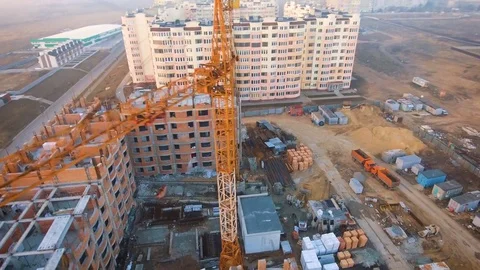 Construction site with a bird's eye. Shooting with drone. Building in the field. Stock Footage 73748236