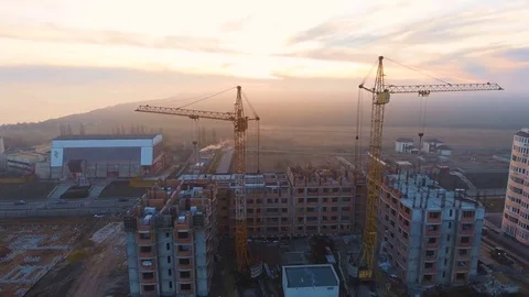 Construction site with a bird's eye. Shooting with drone. Building in the field. Stock Footage 73748524