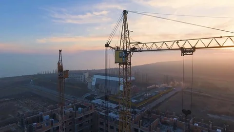 Construction site with a bird's eye. Shooting with drone. Building in the field. Stock Footage 73750004
