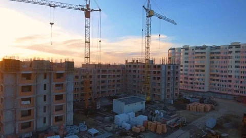 Construction site with a bird's eye. Shooting with drone. Building in the field. Stock Footage 73751053