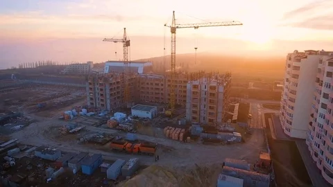 Construction site with a bird's eye. Shooting with drone. Building in the field. Stock Footage 73751262