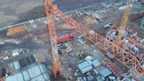 Construction site with a bird's eye. Shooting with drone. Building in the field. Stock Footage 87828798