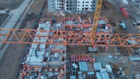Construction site with a bird's eye. Shooting with drone. Building in the field. Stock Footage 87837737