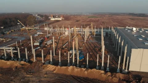 Construction site with a bird's eye on the Sunset Stock Footage 138077770