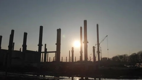 Construction site with a bird's eye on the Sunset Видео 138078451