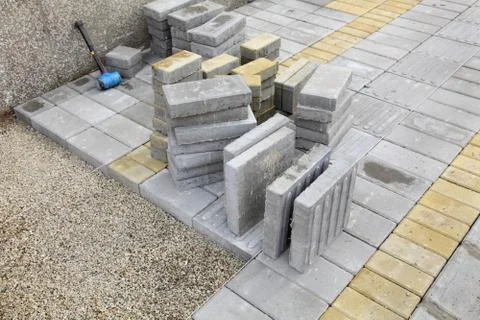 Construction site, brick paver Stock-Fotos