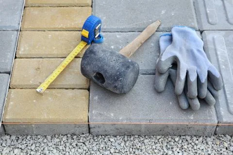 Construction site, brick paver Stock Photos
