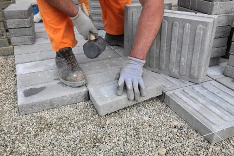 Construction site, brick paver Stock Photos