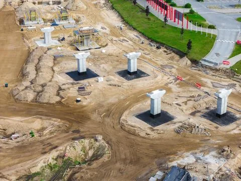Construction Site with Bridge Pillars on Riga to Jelgava Road in Latvia Stock Photos