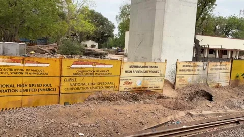 Construction site of bridges and viaduct for bullet train project in india Stock Footage 334022107