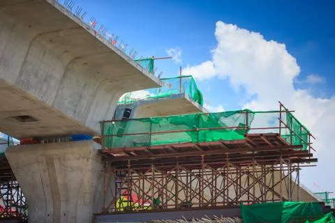Construction site of BTS Sky Train Railway Green line Extension 스톡 사진