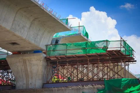 Construction site of BTS Sky Train Railway Green line Extension Stock Photos