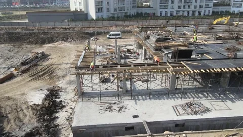 Construction site, builder, worker, engineers, construction cranes Vídeo Stock 174945931