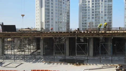 Construction site, builder, worker, engineers, construction cranes Vídeo Stock 174946967
