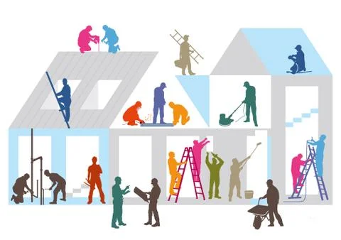 Construction site with builders Stock Illustration